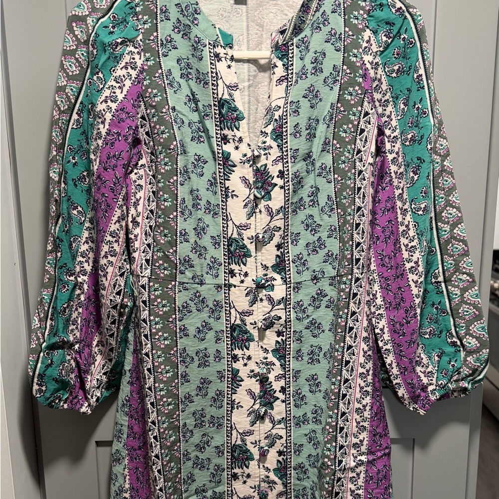 LOFT Floral Patchwork Tunic in Mint, Purple & White Dress.